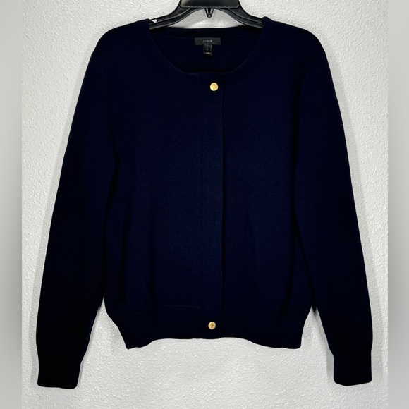 J. Crew Sweaters - J. Crew Navy Cardigan with Gold Accents Merino Wool Blend Large